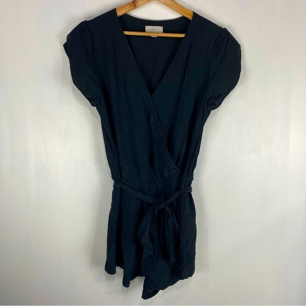 Loft Outlet 100% Rayon Flowy Tie Front Waist Essential Basic Romper Black Size 4